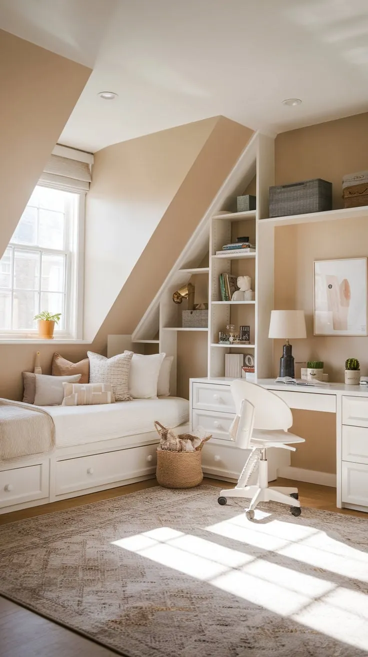Step into your child's dream attic bedroom, a haven where comfort and style dance together, beckoning you to unleash your imagination and unwind in its cozy embrace.