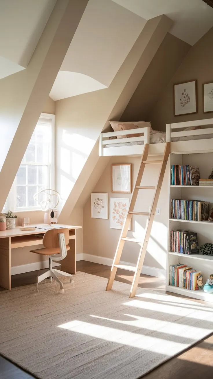 Step into your child's dream attic bedroom, a haven where comfort and style dance together, beckoning you to unleash your imagination and unwind in its cozy embrace.