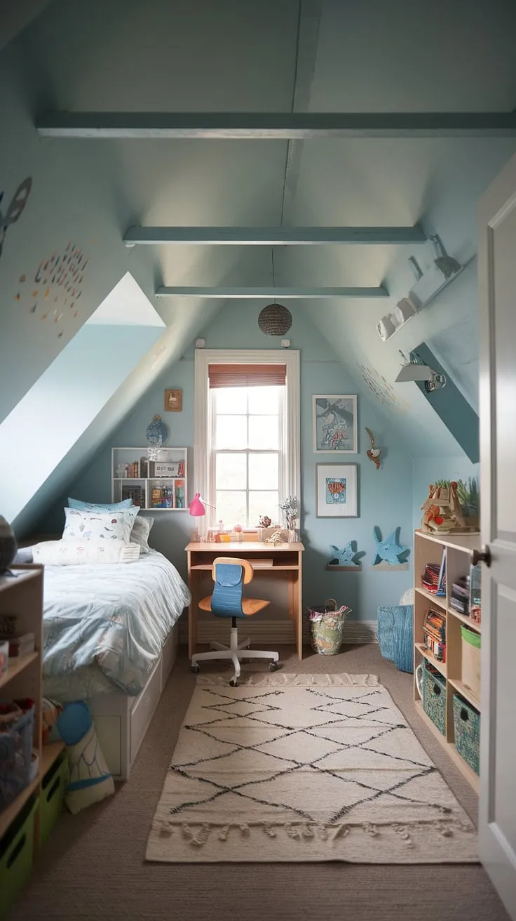 This cozy attic bedroom for kids, a delightful blend of playful attic bedroom and practical attic storage solutions for kids, proves that even the most challenging attic space for children can be transformed into a fun attic bedroom.  Creative attic bedroom ideas abound in this charming kids attic room, showcasing clever attic bedroom furniture for kids and attic bedroom decor for children that maximizes space and encourages imagination.  The result? A children's attic bedroom that's both functional and utterly enchanting, offering the perfect attic playroom and inspiring attic bedroom ideas for kids.