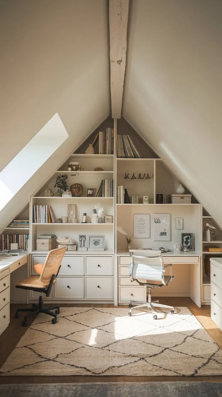 Imagine escaping to your attic bedroom, a beautiful blend of form and function where ingenious storage transforms awkward angles into assets, crafting a space that's both incredibly practical and irresistibly cozy.