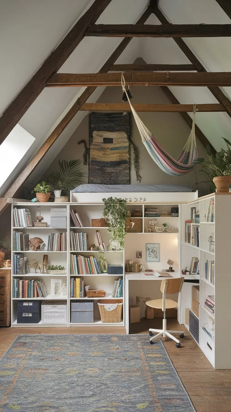 Transforming a challenging attic into a haven of calm and functionality. This attic bedroom boasts ingenious attic storage solutions, including a loft bed with integrated storage, maximizing attic space with clever attic shelving and under-eave storage.  The result?  Abundant bedroom storage ideas, space-saving storage, and a truly creative attic storage setup.  This attic organization masterpiece showcases the best in attic storage ideas, bedroom storage furniture, and attic closet organization, proving that maximizing attic space can lead to stunning results.  Storage bins for attic are seamlessly integrated, making this a testament to attic space utilization.