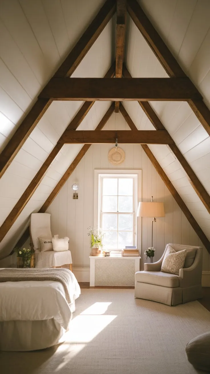 Beneath the sloping eaves, your attic bedroom unfolds, a sanctuary where serenity reigns. The clever design, a seamless marriage of comfort and style, wraps you in a neat and inviting atmosphere, promising restful nights and inspiring mornings.