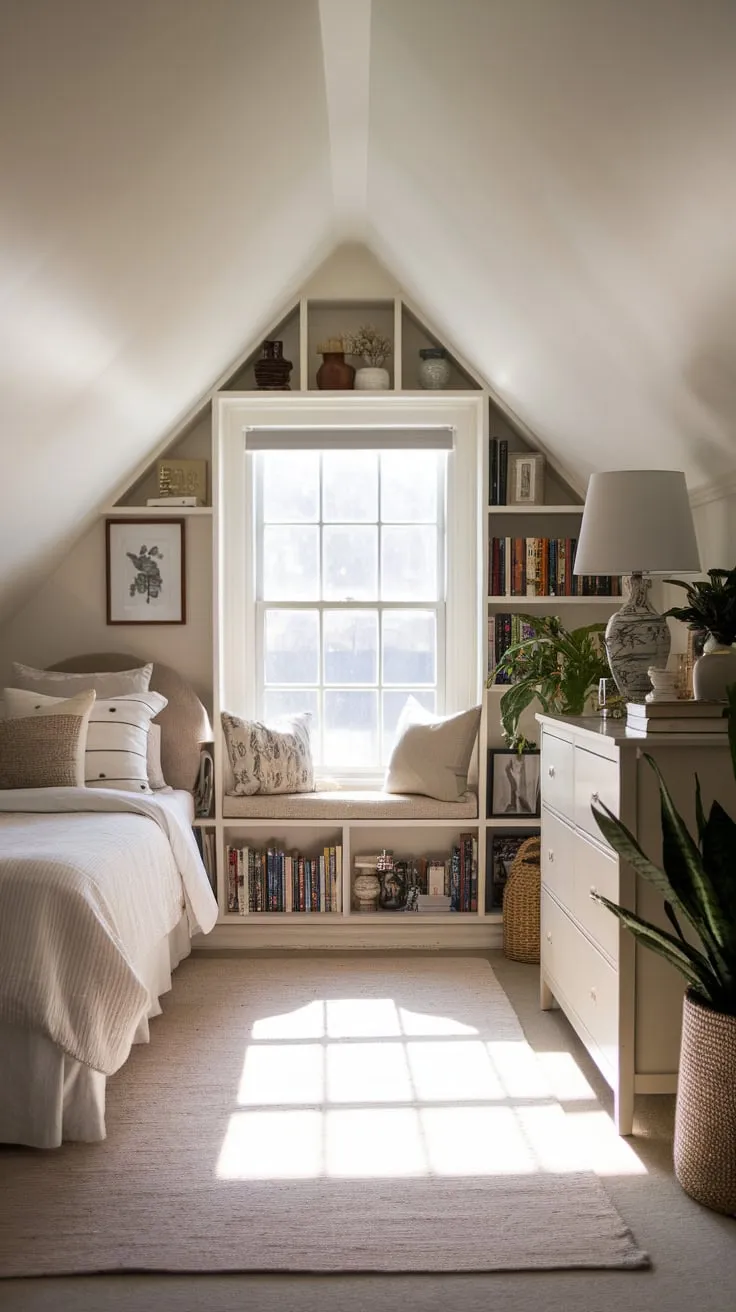 Here, in this attic sanctuary, the gentle hush of the eaves wraps around you, a comforting blanket woven from the room's inherent warmth and tranquility, inviting you to unwind and discover new muses within its charmingly intimate space.