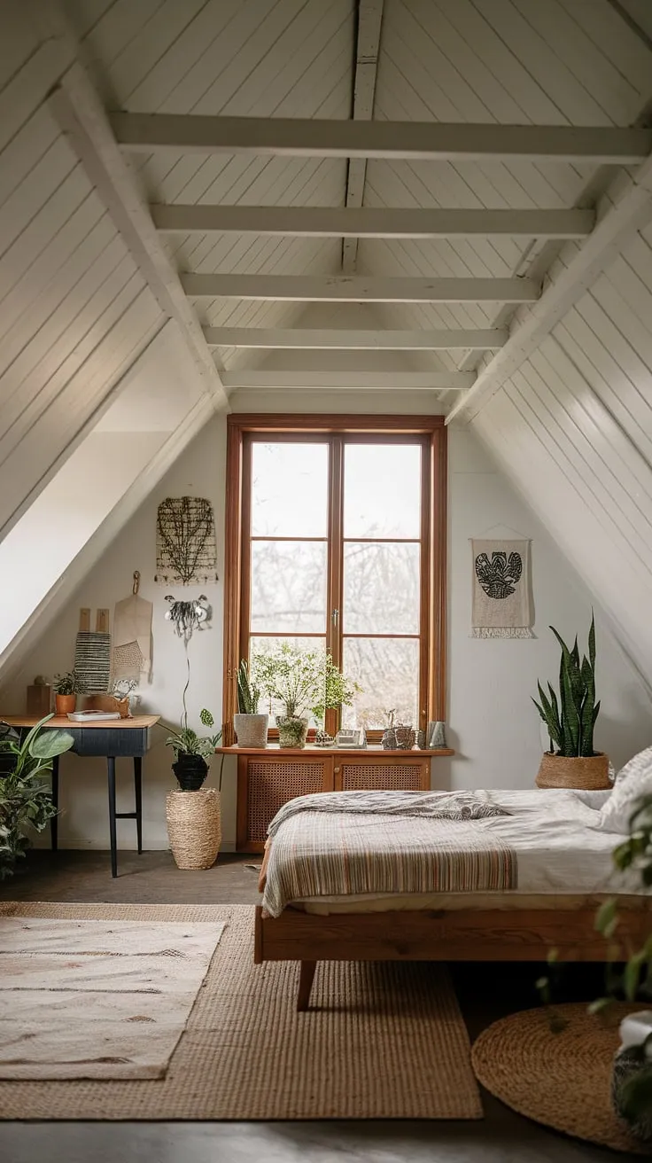 This cozy attic, a stunning attic renovation, boasts a rustic attic bedroom design that perfectly balances functionality and charm.  The attic room ideas here showcase how attic storage can be incorporated seamlessly into a beautiful and inviting loft bedroom.  The result? A modern attic bedroom that's both spacious and intimate, a true example of smart attic design.