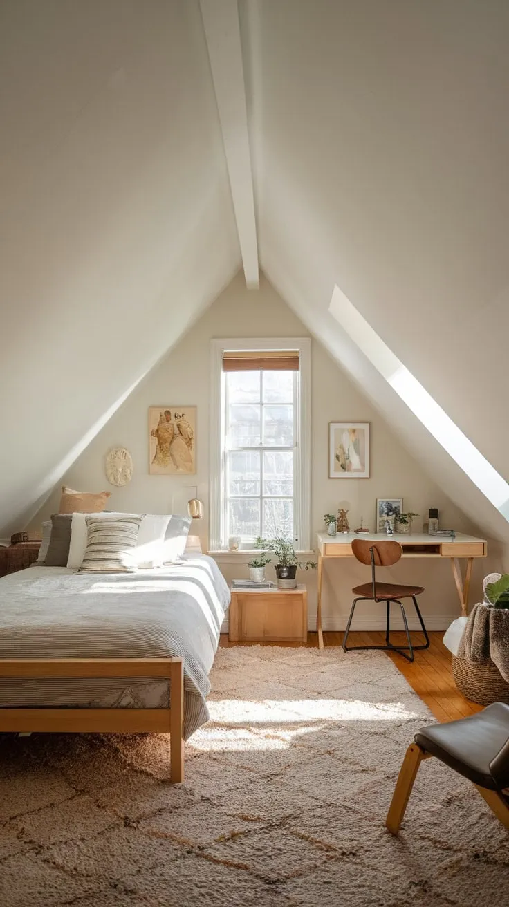 Step into this beautifully crafted attic bedroom, and you're immediately enveloped in a cocoon of warmth and comfort, a sanctuary designed to ignite your imagination and soothe your soul.