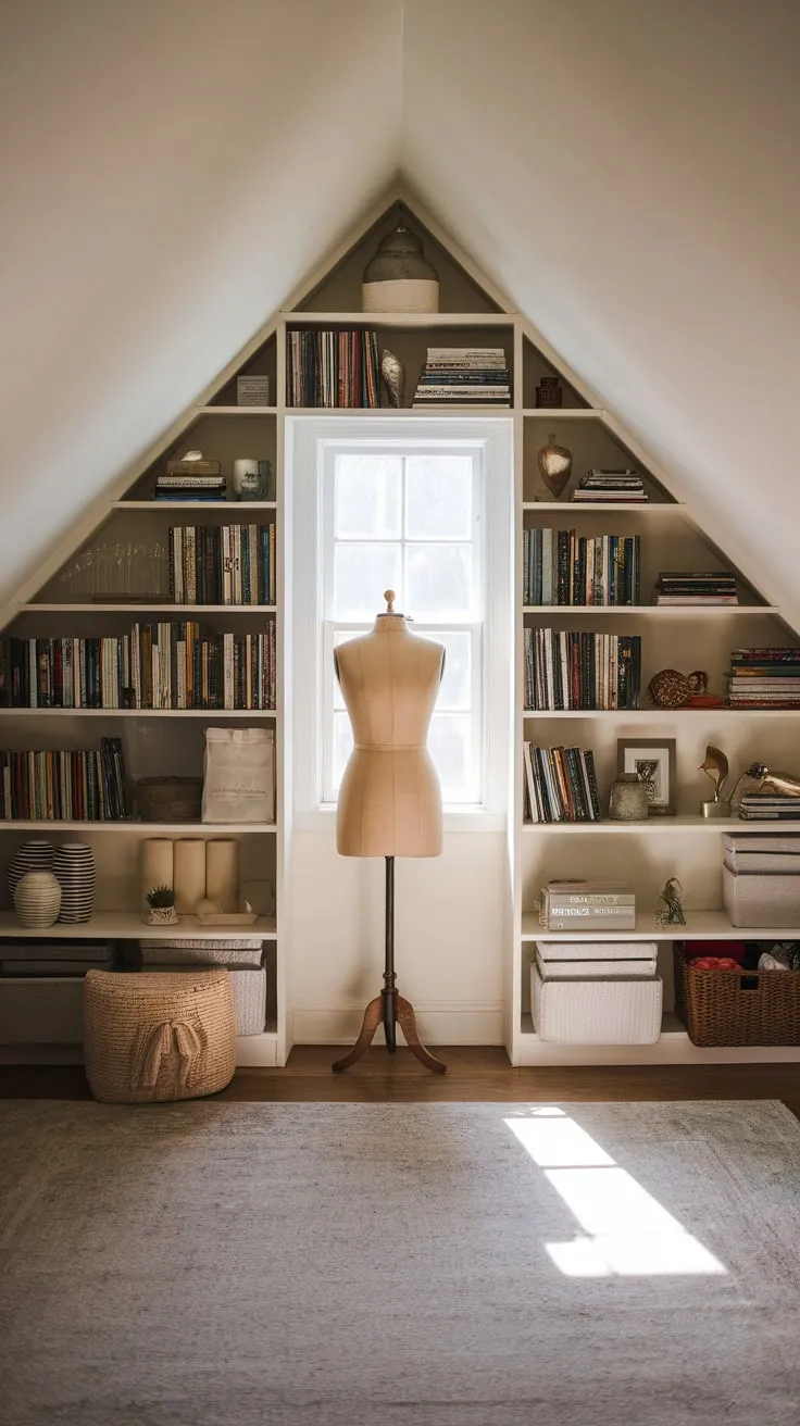 Step into your attic dressing room, a space where vintage whispers mingle with the quiet hum of order, and you'll find yourself instantly bathed in an atmosphere that nurtures both your imagination and your soul.