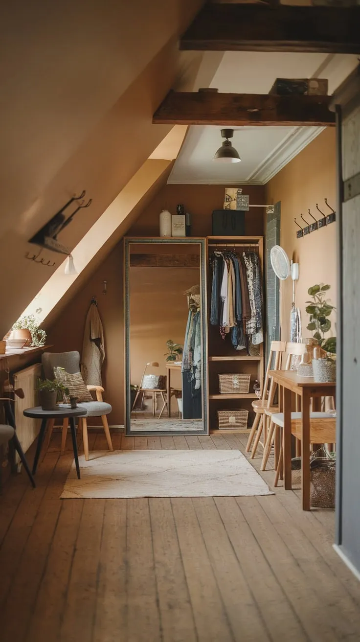 Transforming an attic into a personal haven: this attic dressing room boasts attic styling at its finest.  The attic decor, featuring rustic elements and thoughtful attic furniture choices, creates a cozy attic space ideal for home organization.  This attic makeover demonstrates clever dressing room ideas and stylish storage solutions, proving that even limited attic storage can be transformed into a functional and beautiful dressing room design.  Consider this your inspiration for attic renovation and creative storage.