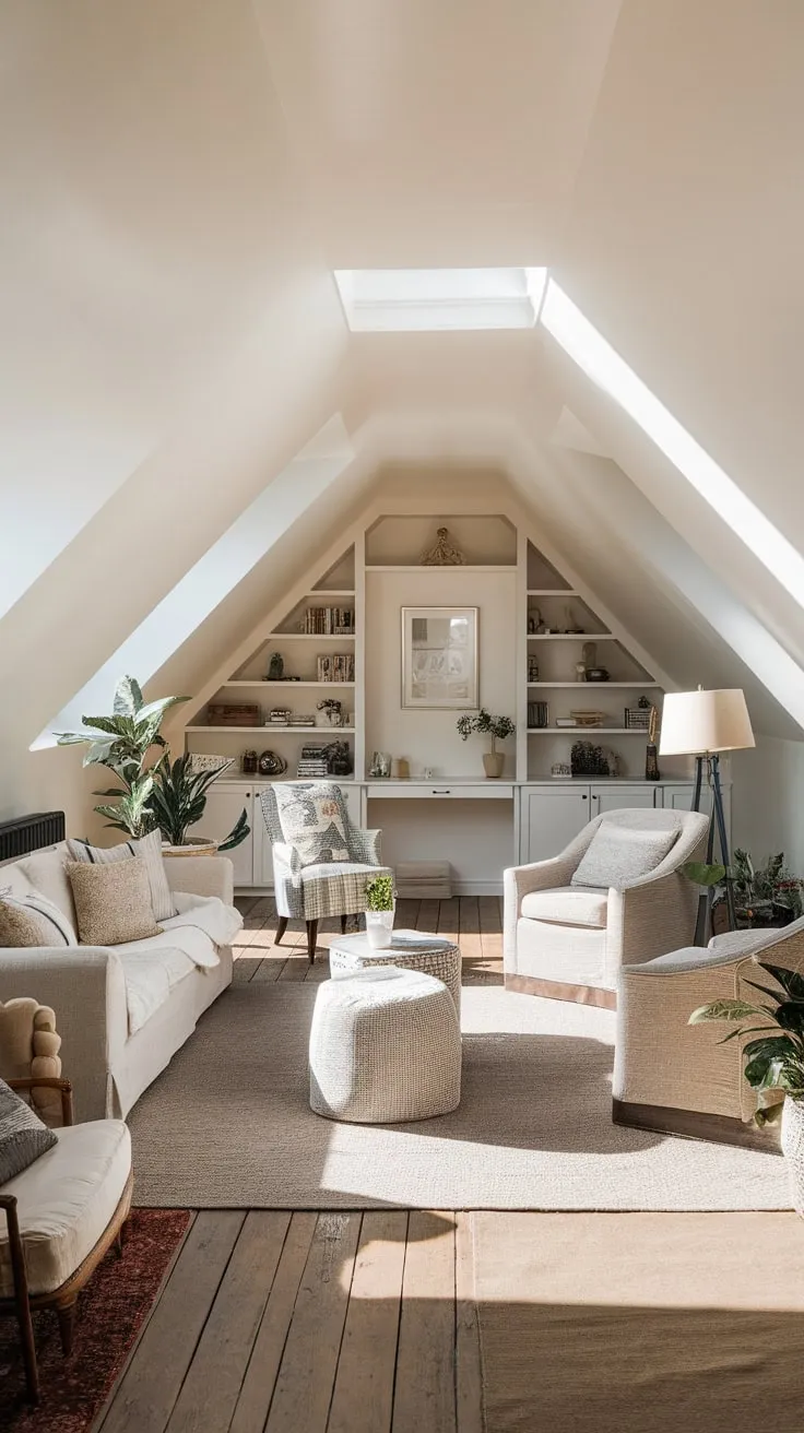 Step into the beautifully designed attic family room, where comfort and style dance together, wrapping you in an inviting embrace perfect for unwinding and forging connections.