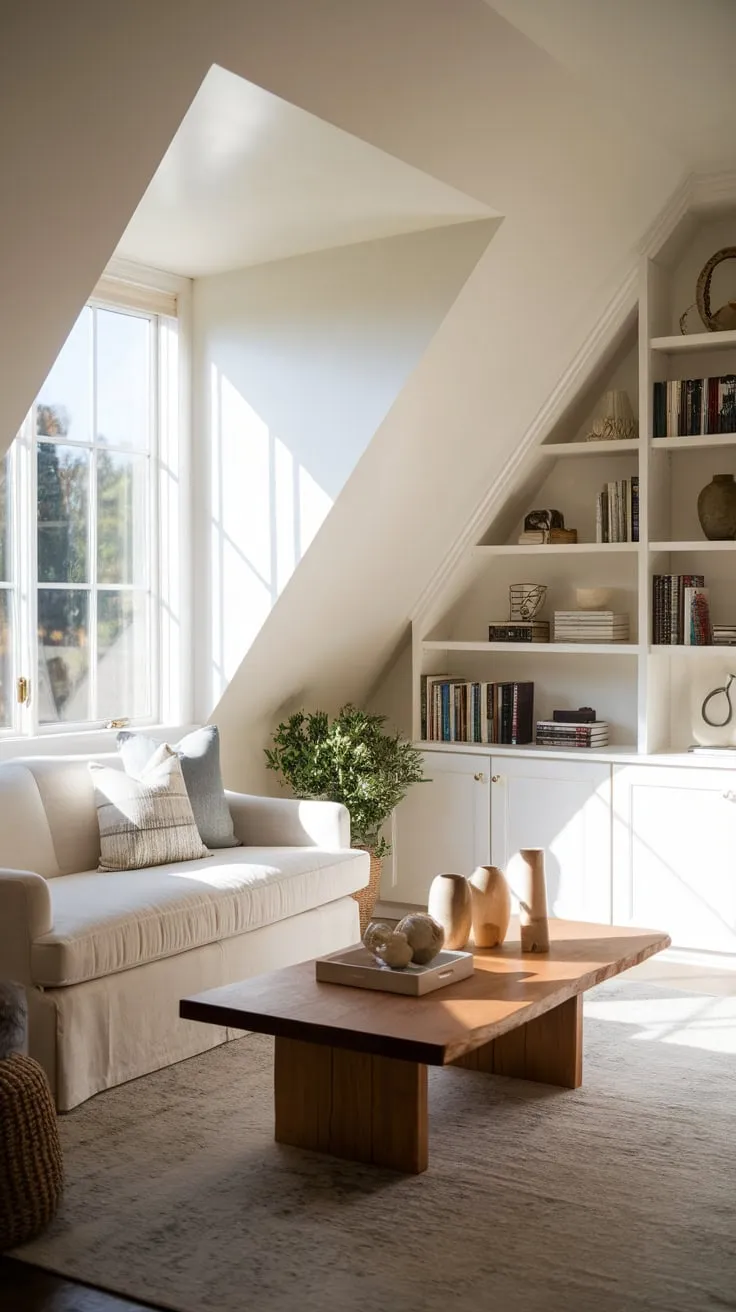 Sunlight streams through the dormer windows of this exquisitely designed attic family room, wrapping you in a cocoon of warmth and comfort, beckoning you to sink into its embrace for boisterous family gatherings or stolen moments of quiet contemplation.