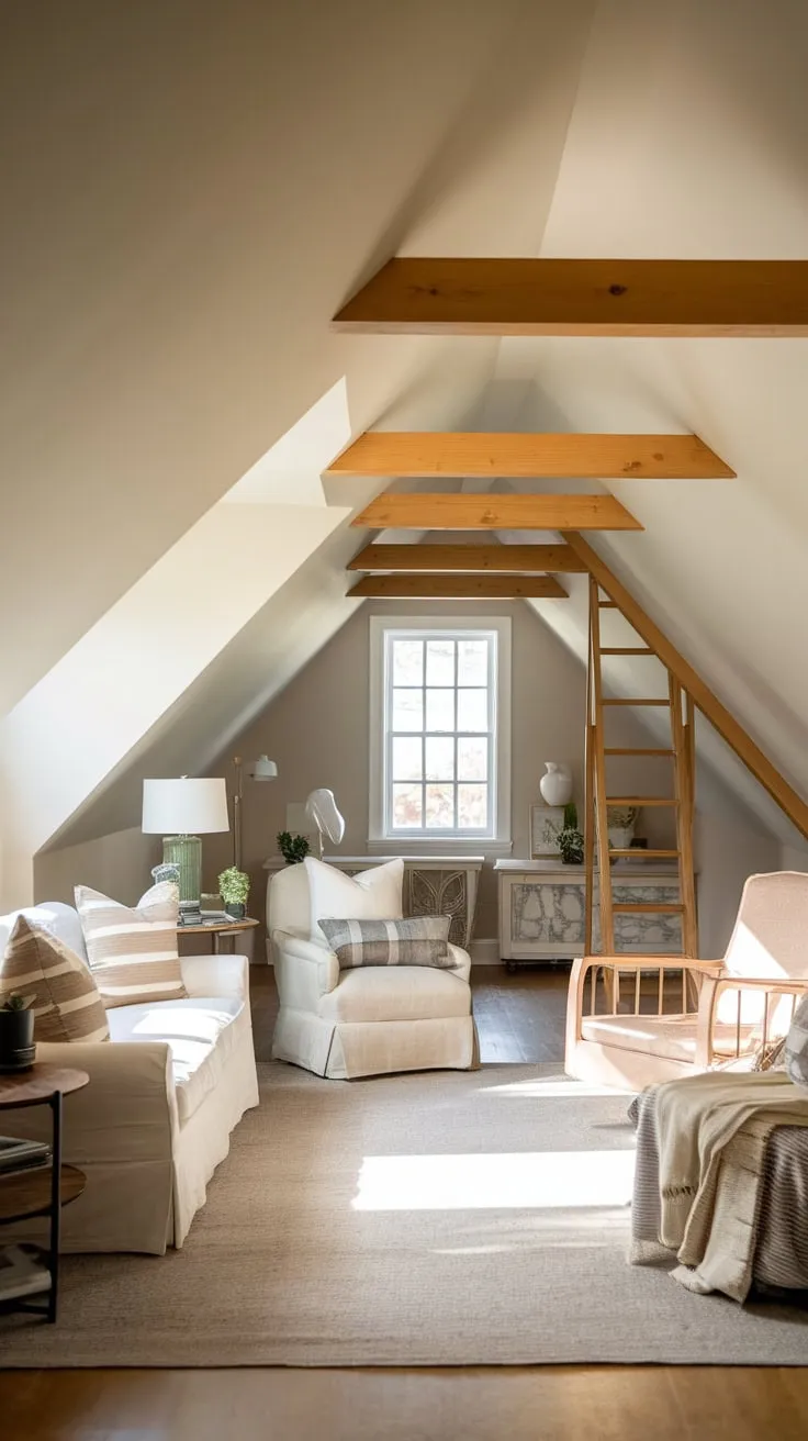 Escape to the attic family room, where the gentle warmth wraps around you like a comforting hug. Neutral hues soothe your senses as you sink into plush furnishings, creating a haven designed for both peaceful solitude and heartfelt connection.