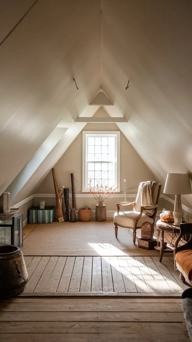 Ascend the stairs and discover a secret sanctuary: an attic bathed in the glow of warm wood and filled with thoughtfully arranged delights. It's a space that wraps around you like a soft blanket, promising respite and inviting you to simply *be*.