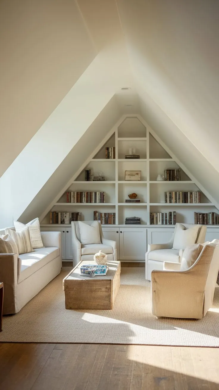 Escape to your attic sanctuary, where the honeyed hues of the wood and the thoughtfully arranged furniture conspire to create an irresistible haven, promising hours of blissful solitude lost in the pages of a beloved book or spirited competition around a well-worn game board.