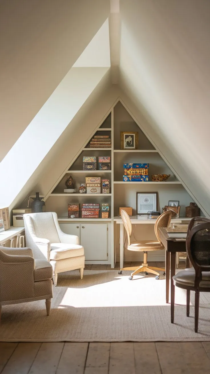 Step into your attic game room, where the echoes of yesteryear dance with the plush embrace of today, crafting a haven that beckons you to lose yourself in hours of playful escape and blissful repose.