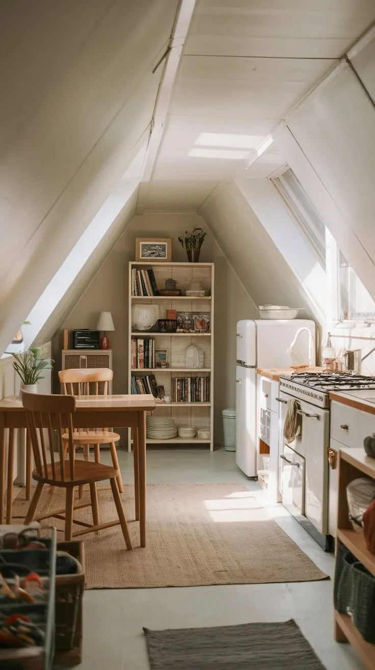Imagine stepping into your attic kitchen, where the scent of baking spices hangs in the air. The sloping ceilings and quirky angles create an intimate haven, perfect for crafting unforgettable memories over shared plates and heartfelt conversations.