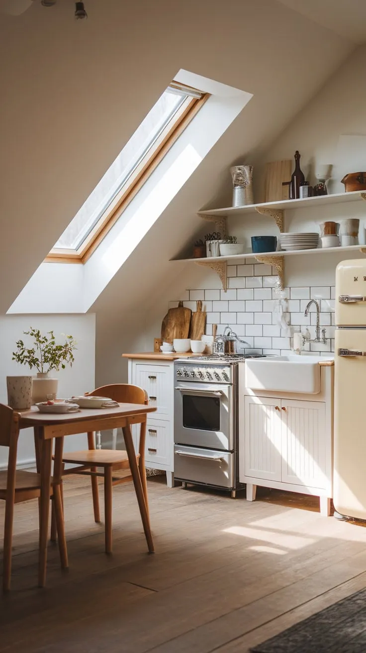 Step into your attic kitchen, a haven where the sloped ceilings embrace you with warmth and every detail is meticulously designed for effortless cooking. Here, functionality meets charm, inspiring culinary adventures and fostering unforgettable moments with loved ones.