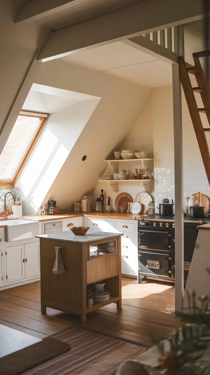 Sunlight streams through the dormer windows of your attic kitchen, where exposed brick whispers stories of the past while gleaming stainless steel appliances stand ready to fuel your culinary adventures. The space hums with a unique energy, a comforting blend of old-world charm and cutting-edge convenience, beckoning you to create something extraordinary.