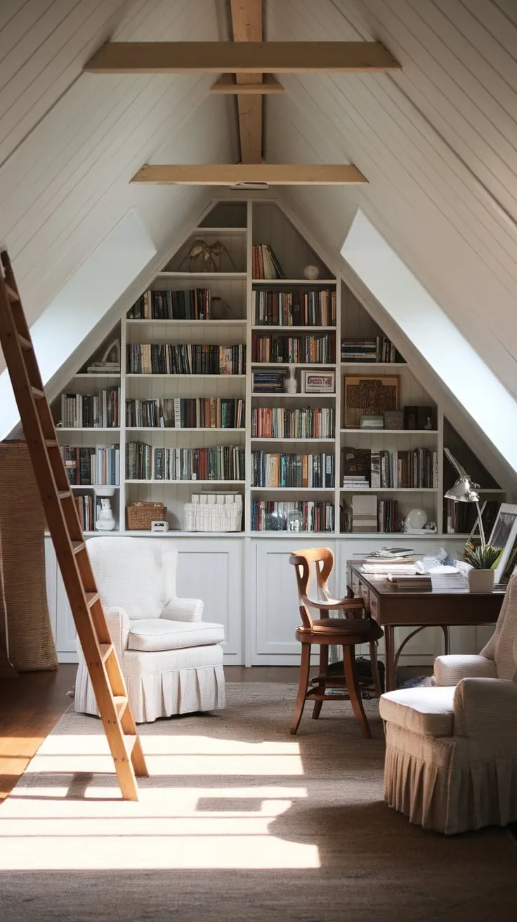 Dust motes dance in the golden light of the attic library, beckoning you to sink into its plush depths, each aged spine whispering tales of untold journeys and forgotten worlds waiting to be unearthed.