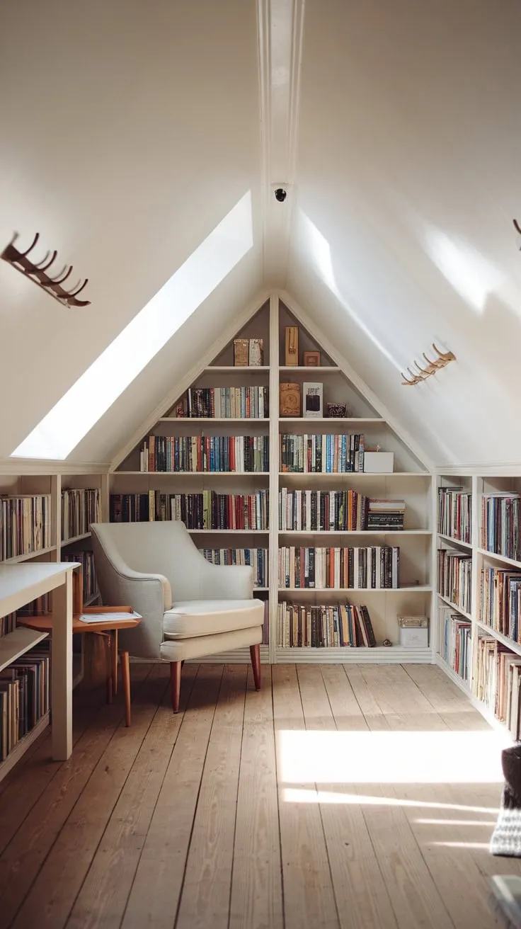 Ascend to the attic library, where the scent of aged paper and polished wood hangs heavy in the air, and let the world outside fade away as you become utterly absorbed in the narrative unfolding before you, the room's gentle hues and rustic charm wrapping you in a comforting embrace.