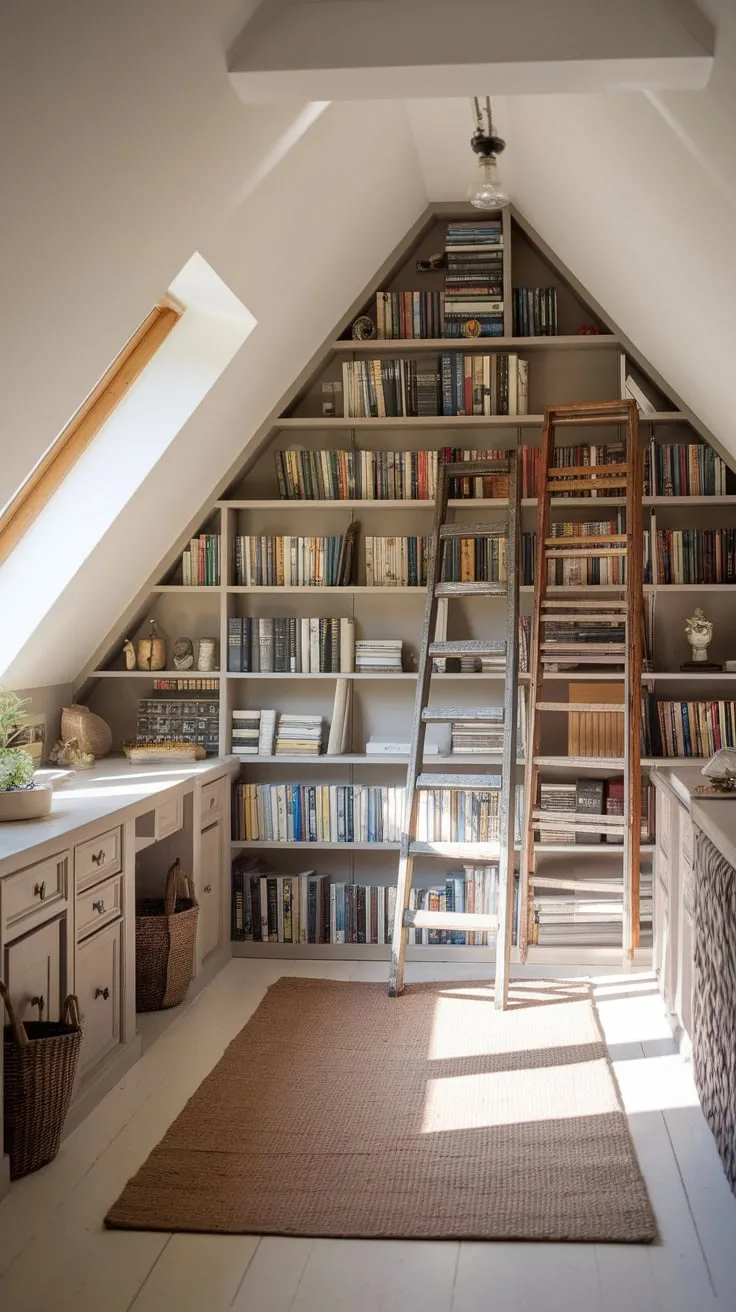Dust motes dance in the sunbeams slanting across the attic library, beckoning you to surrender to its meticulously chosen volumes, each a portal to untold realms nestled within the comforting embrace of its design.
