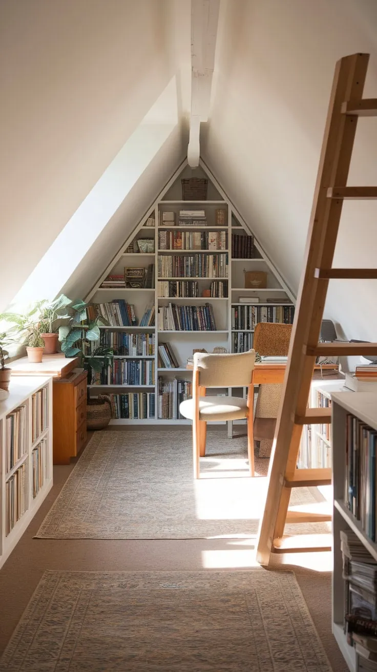 Dust motes dance in the sunbeams slanting through the attic's dormer windows, beckoning you into a library where the air hums with untold stories and each aged spine whispers of journeys waiting to be embarked upon.