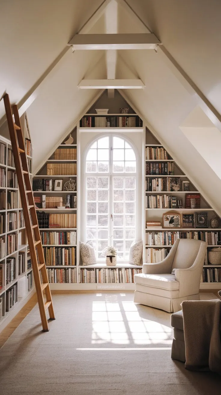 Step into the attic library, a sanctuary of hushed whispers and sun-drenched pages, and feel its comforting embrace envelop you as each spine on the precisely aligned shelves hints at a thrilling odyssey waiting to unfold.