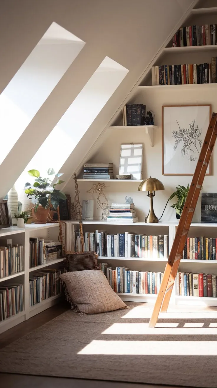 Ascend the creaking stairs and find yourself enveloped in the attic library's cozy haven, where the scent of aged paper and leather hangs heavy in the air, promising a thrilling escape within the pages of every waiting volume.