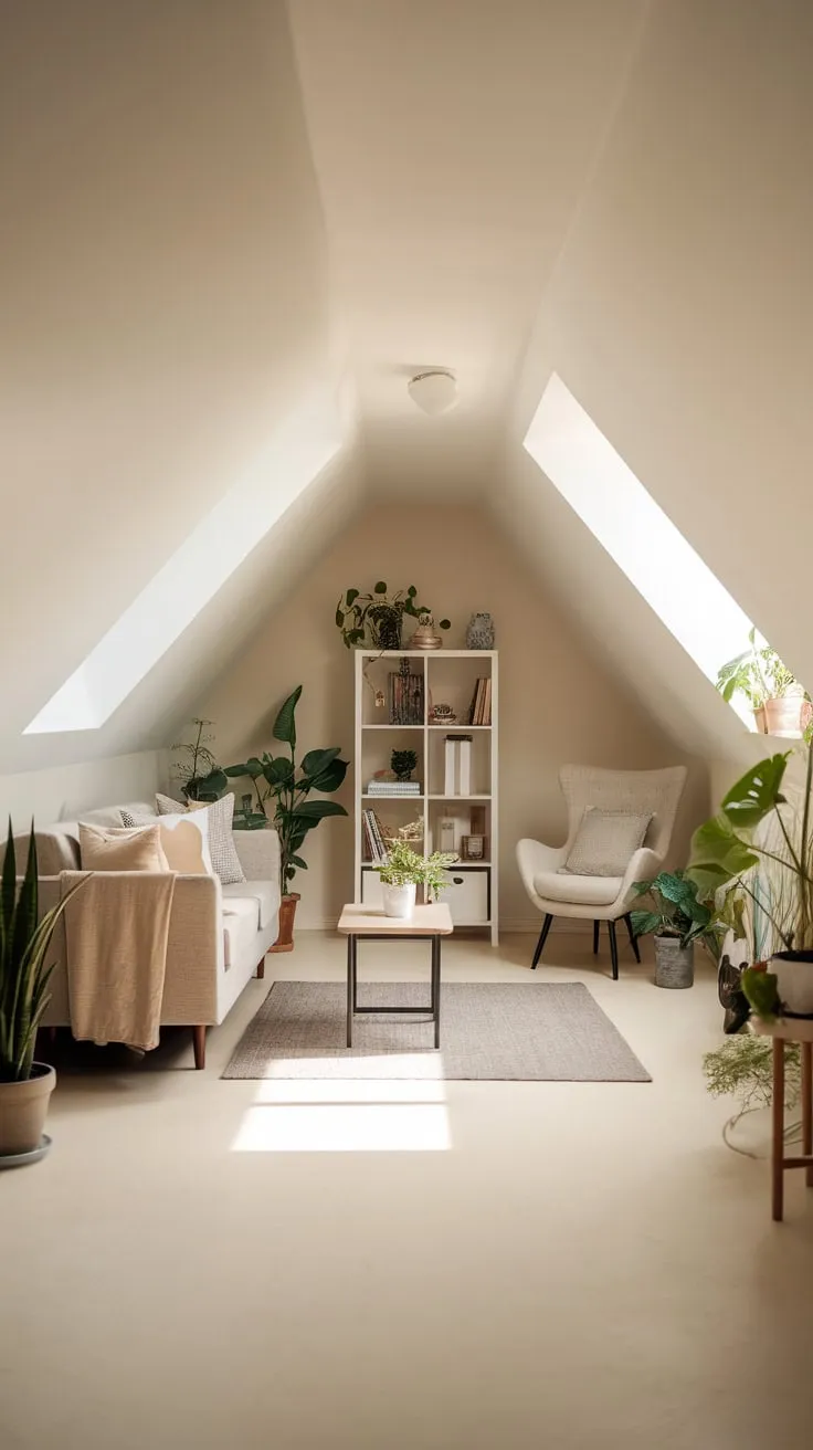 Ascend the stairs and discover a haven where the sloping ceilings embrace you in a comforting hug, the carefully curated décor whispering tales of peaceful moments and boundless imagination, inviting you to sink into its warmth and let your spirit soar.