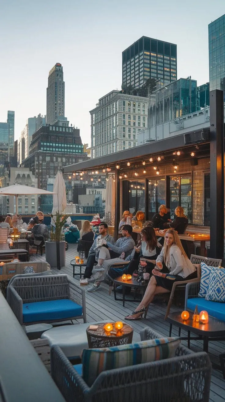 Elevate your evenings at this rooftop bar, where handcrafted cocktails and stunning city views create an unforgettable happy hour escape.