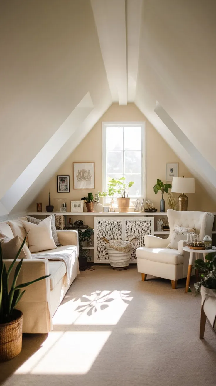 Step into the attic lounge and feel the day's tension melt away; the air hums with a quiet energy, a sanctuary crafted just for you, where every object – from the worn leather armchair to the stack of well-loved books – seems to beckon you to slow down and simply be.