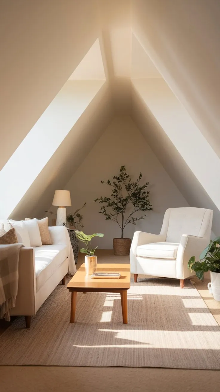 Ascend to your attic lounge, a sanctuary where hushed tones and uncluttered space conspire to create a haven of tranquil comfort.