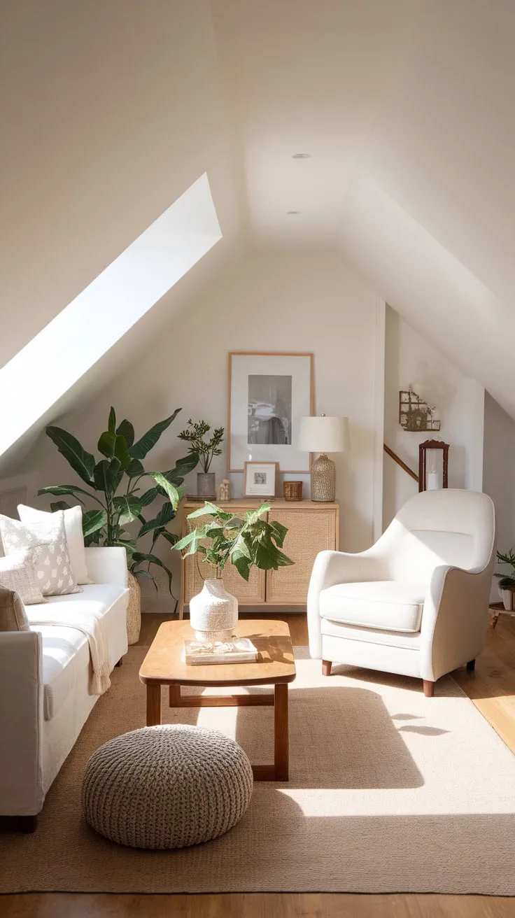 Ascend to the attic lounge, a haven of relaxation where the beautifully designed space, awash in warm neutral tones and brimming with personal touches, beckons you to unwind and rediscover tranquility.
