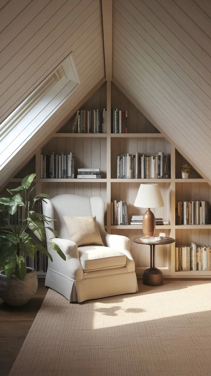 Sunlight streams through the dormer window, painting the warm wooden walls of the attic lounge in a honeyed glow, beckoning you to sink into the plush armchair and lose yourself amongst the carefully curated bookshelves – a sanctuary crafted for stolen moments of blissful solitude.