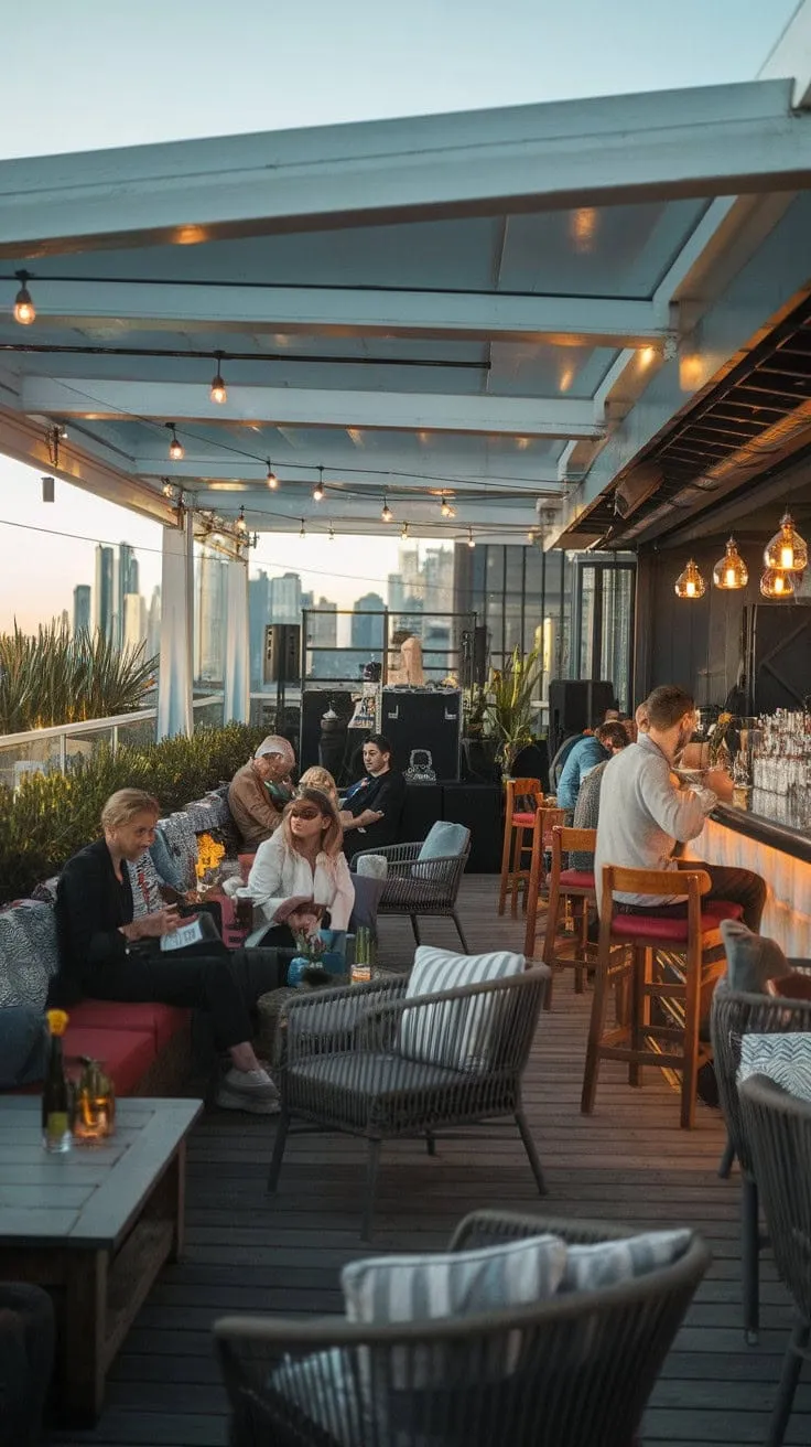 Experience unforgettable evenings with friends atop the city, where cozy vibes and stunning views create the perfect backdrop for stylish socializing.