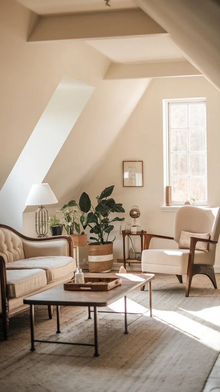 Step into the attic lounge, a haven meticulously crafted for serenity. Neutral hues whisper calmness while vintage touches dance with character, beckoning you to unwind in unparalleled style.