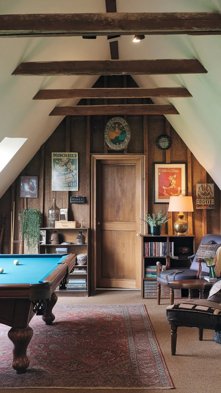 This attic man cave, a haven of vintage charm, seamlessly blends classic pool table man cave vibes with tasteful man cave design.  The game room attic offers a perfect blend of relaxation and recreation, showcasing inspiring pool room ideas.
