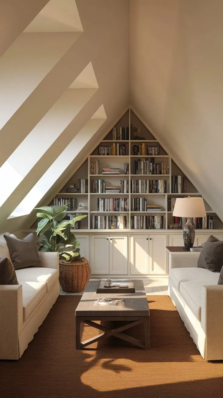 Step into your attic man cave, where plush comfort and curated style collide, forging an irresistible sanctuary where unwinding and sparking new ideas become one and the same.