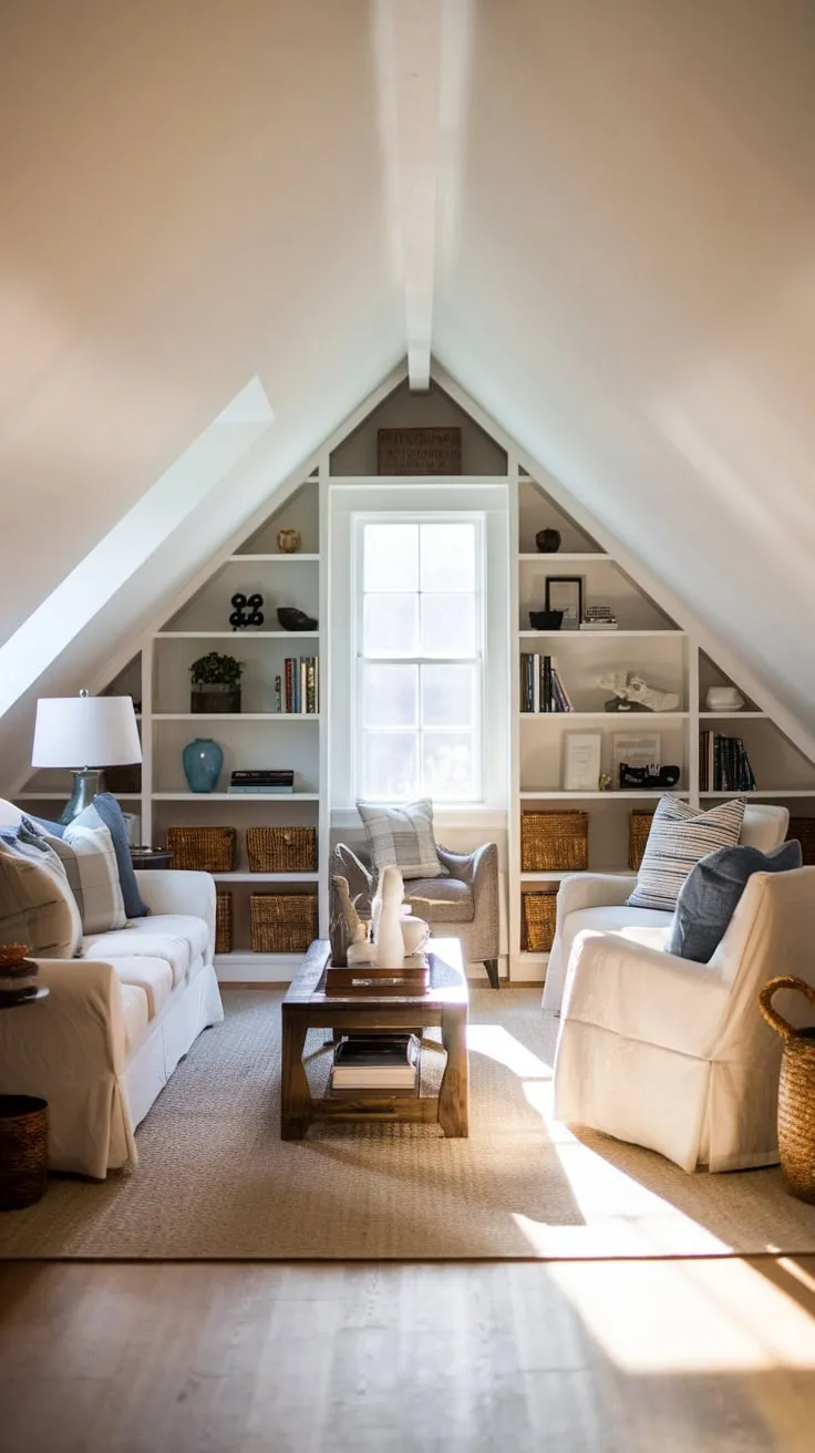 Ascend to your attic haven, a meticulously organized man cave where luxurious comfort meets sophisticated style, creating an irresistible escape designed for pure relaxation and unadulterated enjoyment.