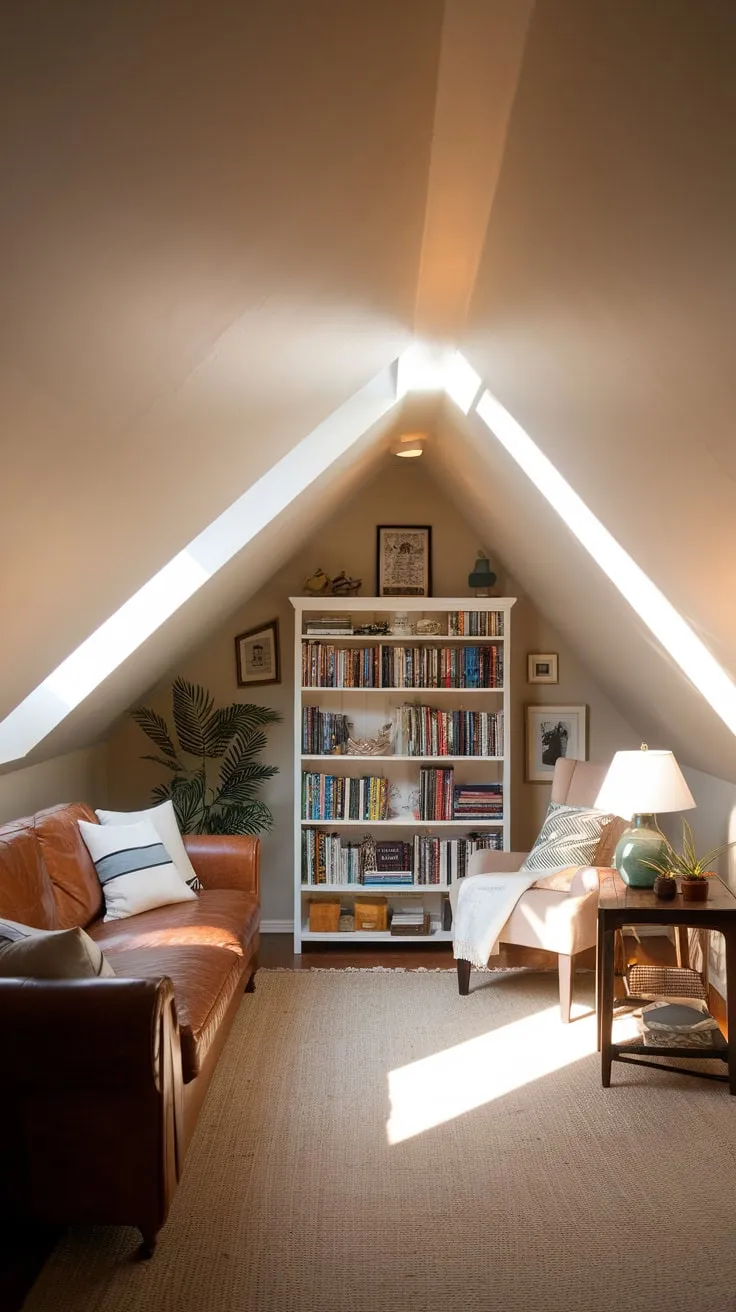 Step into your secret world, an attic man cave where rugged comfort meets refined style. Sink into the warm embrace of a leather couch, surrounded by thoughtfully placed treasures that transform the space into an irresistible escape, a haven crafted just for you.