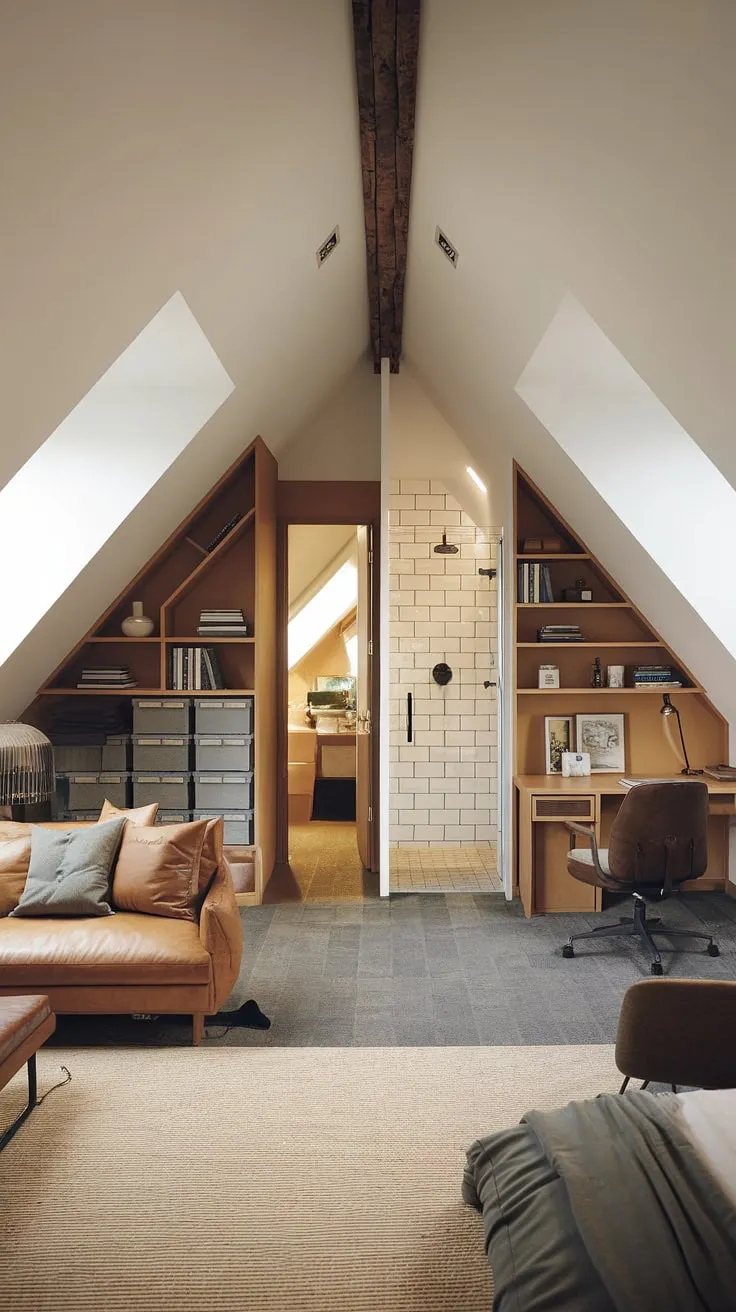 Escape to your own private sanctuary in this luxurious attic suite.  The masterful attic conversion boasts a spacious attic bedroom with breathtaking views, a cozy attic living space perfect for relaxation, a dedicated attic home office for focused work, and a stylish attic bathroom – all complemented by clever attic storage solutions. This modern attic suite is the epitome of comfortable attic living, a true attic retreat designed for modern living.