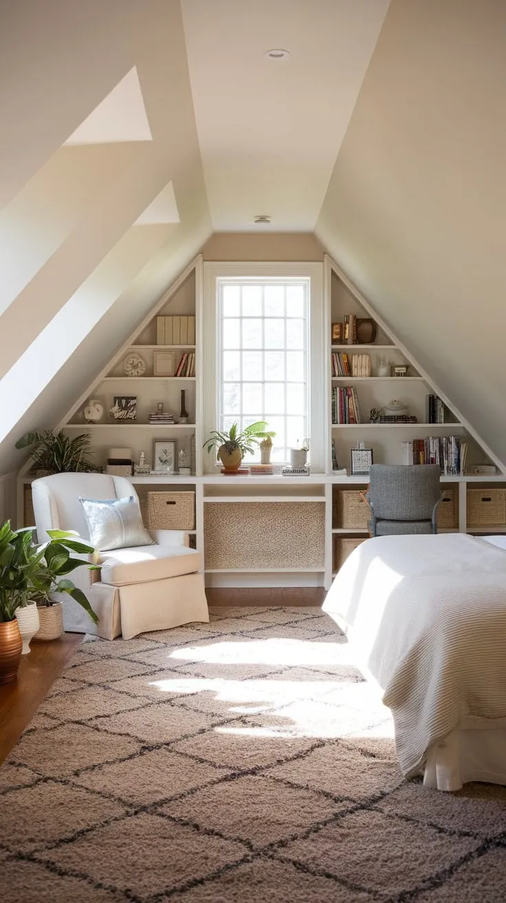 Ascend the stairs and discover your sanctuary: an attic master suite where the gentle slope of the roof and the soft palette conspire to create an atmosphere of profound peace, inviting you to unwind and unlock your inner artist.