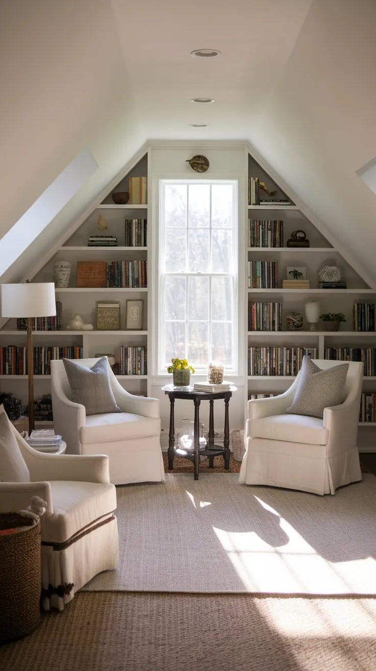 Ascend the stairs and discover your sanctuary: an attic transformed into a cinematic haven. Imagine sinking into the embrace of a cozy chair, your feet nestled in the inviting depths of a plush rug, surrounded by the silent company of well-loved books – the perfect stage for losing yourself in the magic of the silver screen.