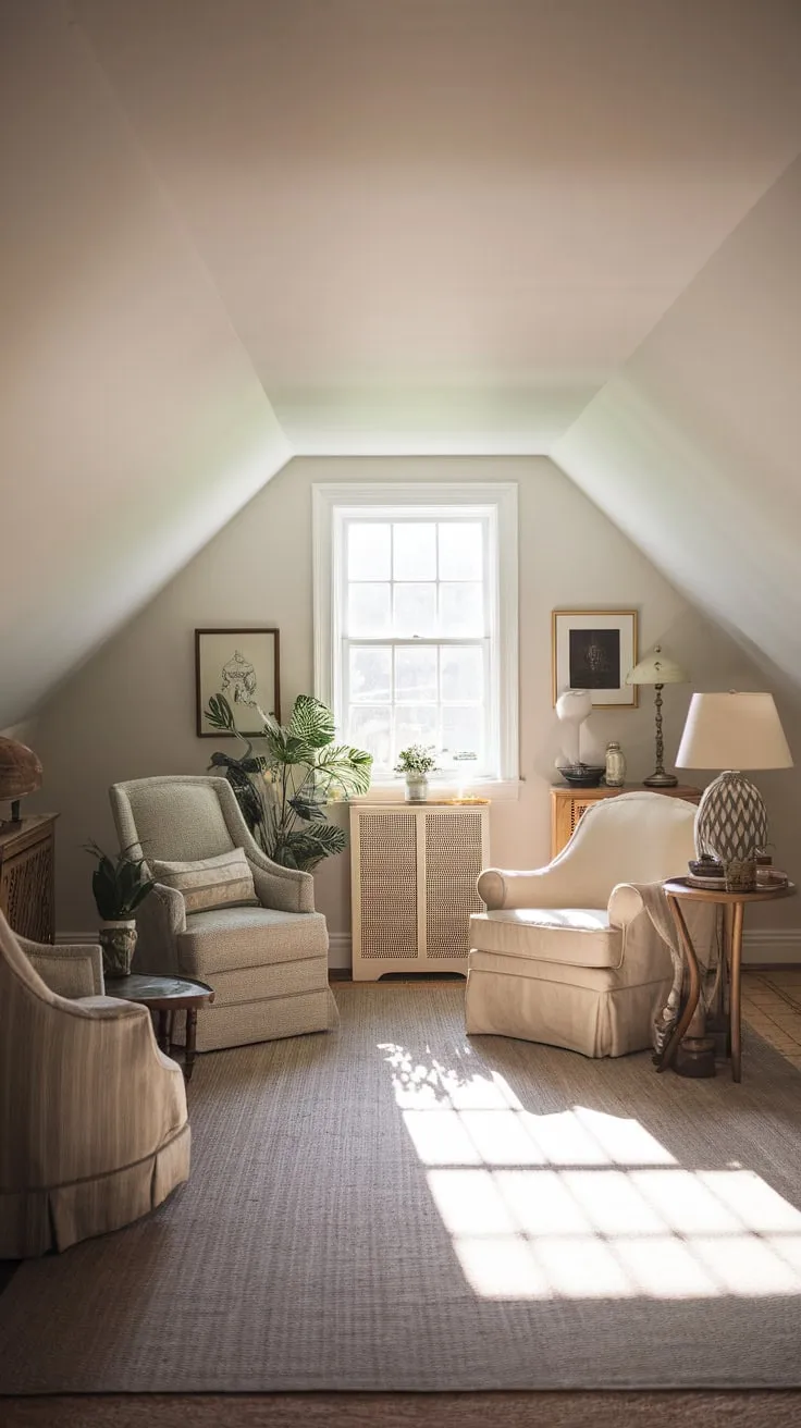 Step into the attic movie room, where a nostalgic warmth settles around you, promising an escape into silver-screen fantasies amidst its elegantly aged atmosphere.