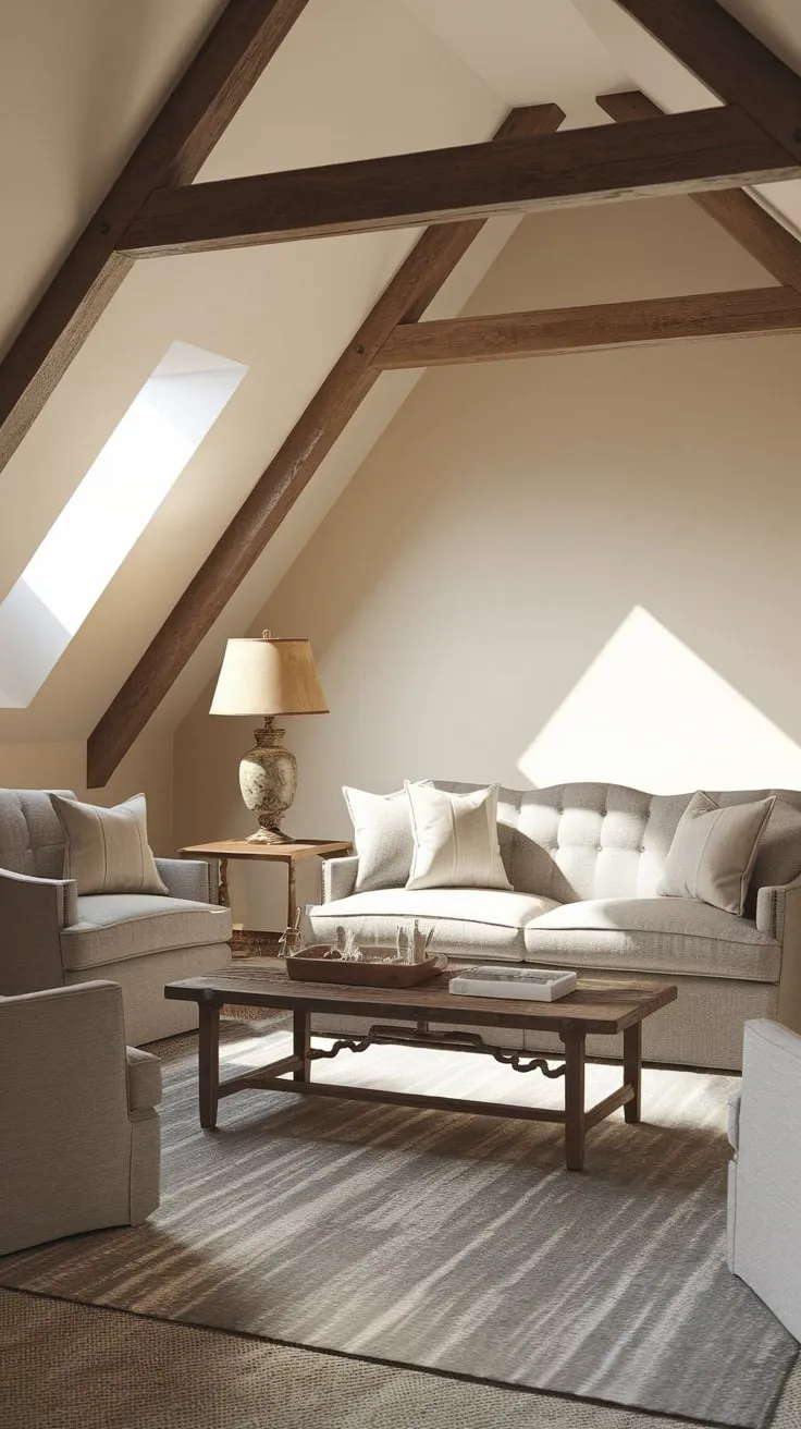 Ascend to your attic movie room, where a symphony of neutral tones and inviting textures conspire to create the ultimate cinematic escape. Every detail whispers relaxation, promising a journey into captivating stories.