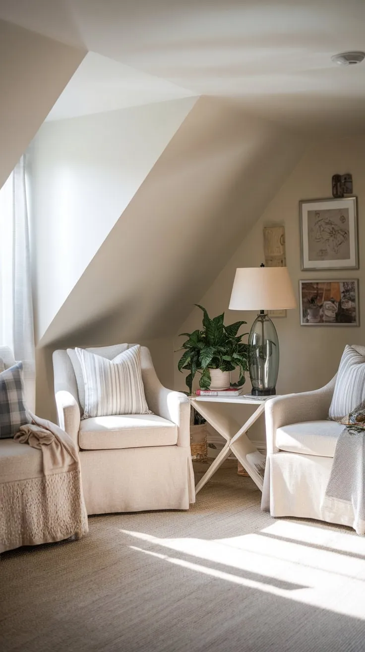 This attic movie room exudes warmth and comfort, inviting you to unwind and enjoy your favorite films in a beautifully curated space.