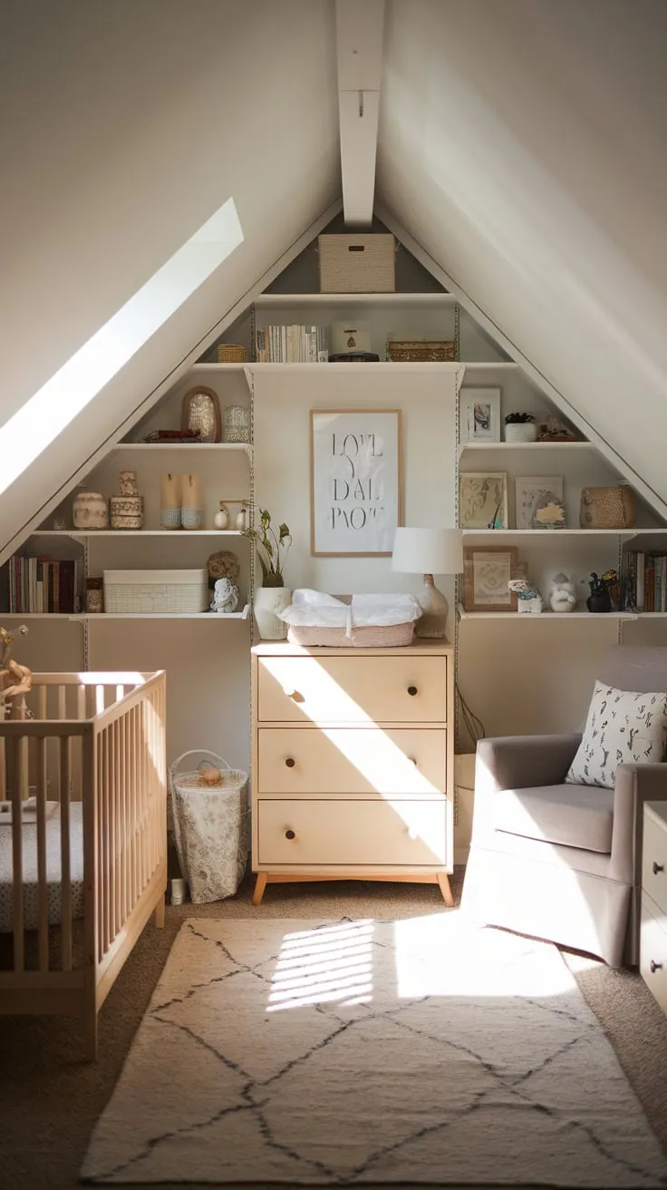 Sunlight streams through the dormer windows of the attic nursery, illuminating dust motes dancing in the air, and wrapping you and your little one in a cocoon of comforting warmth and utter serenity.