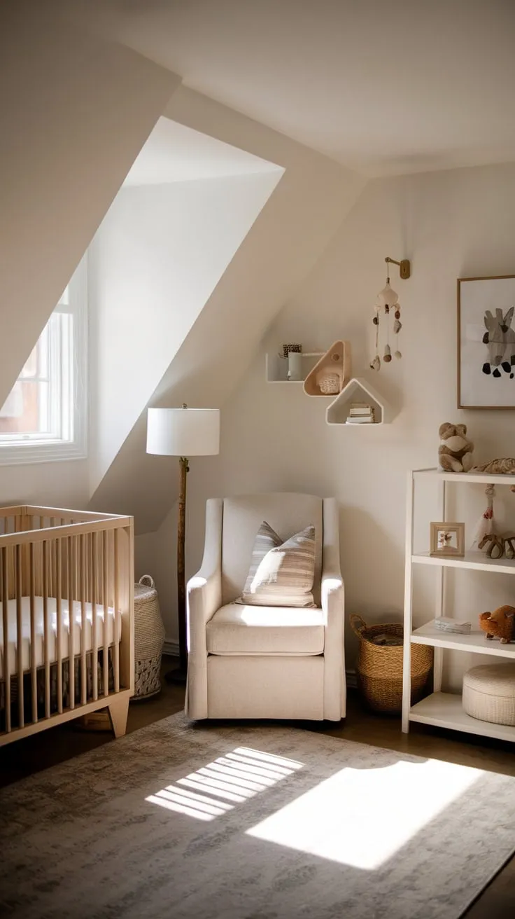 Step into the attic nursery, a haven meticulously crafted to envelop you and your little one in a cocoon of warmth and tranquility, a perfect escape from the world below.