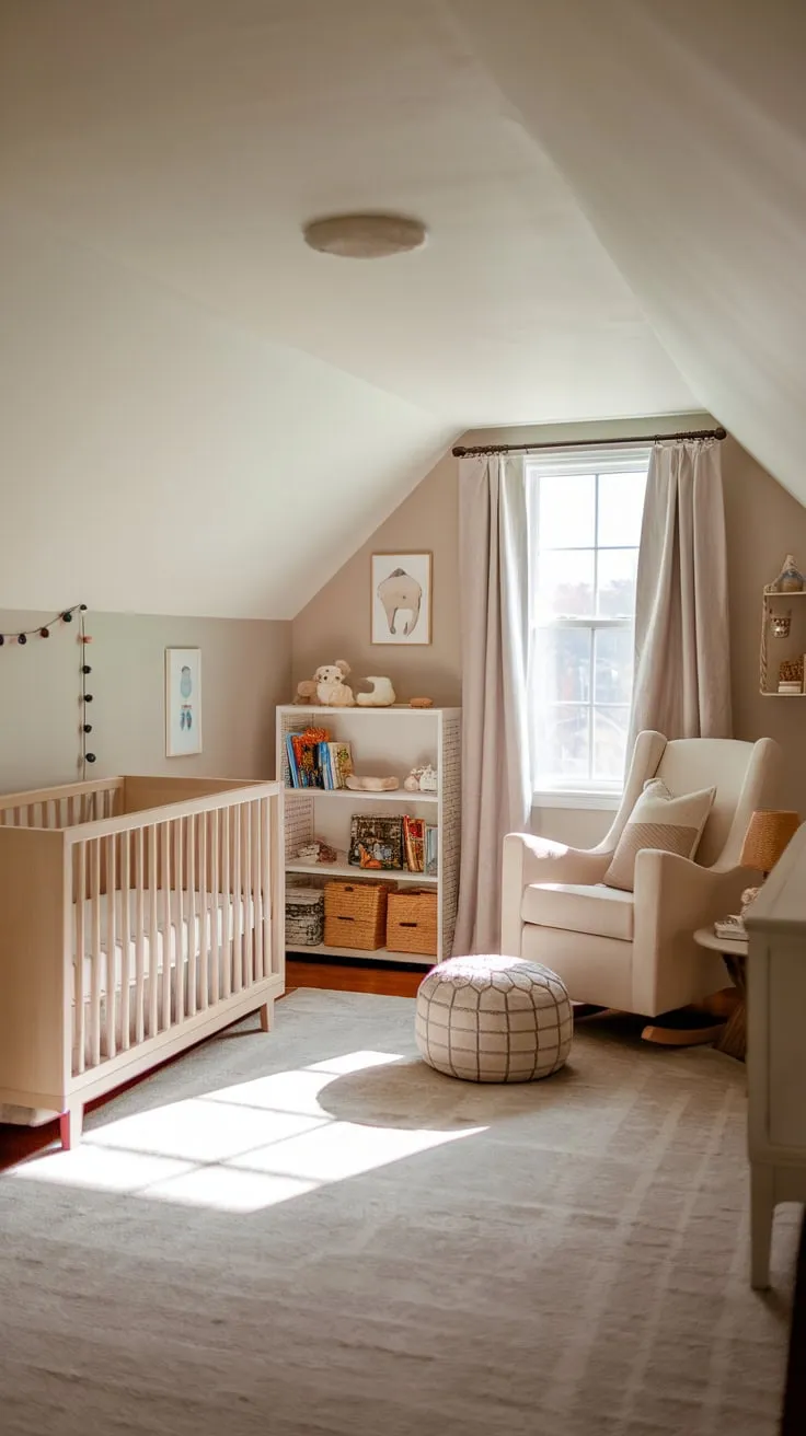 Step into the attic nursery, a haven meticulously crafted to envelop you and your little one in a cocoon of warmth and undeniable charm, a space where serenity and joy intertwine.