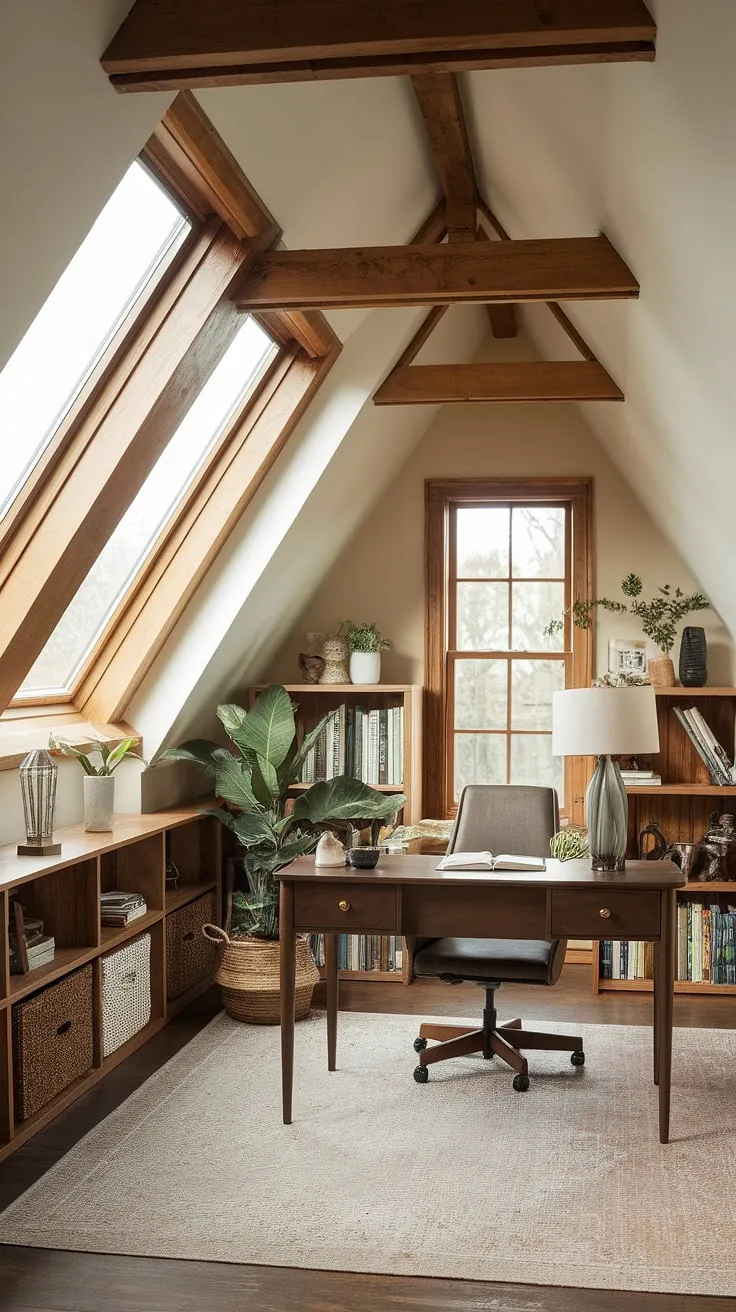 Transforming unused attic space into a productive haven. This attic conversion showcases the beauty of attic design, with natural light flooding this cozy attic room and inspiring work in this delightful attic office.