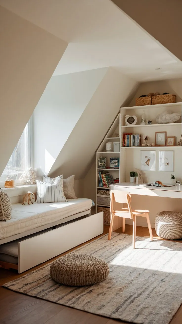 Imagine escaping to your attic playroom, a haven where comfort embraces practicality, transforming the space into an inspiring retreat designed to spark your creativity and soothe your soul.
