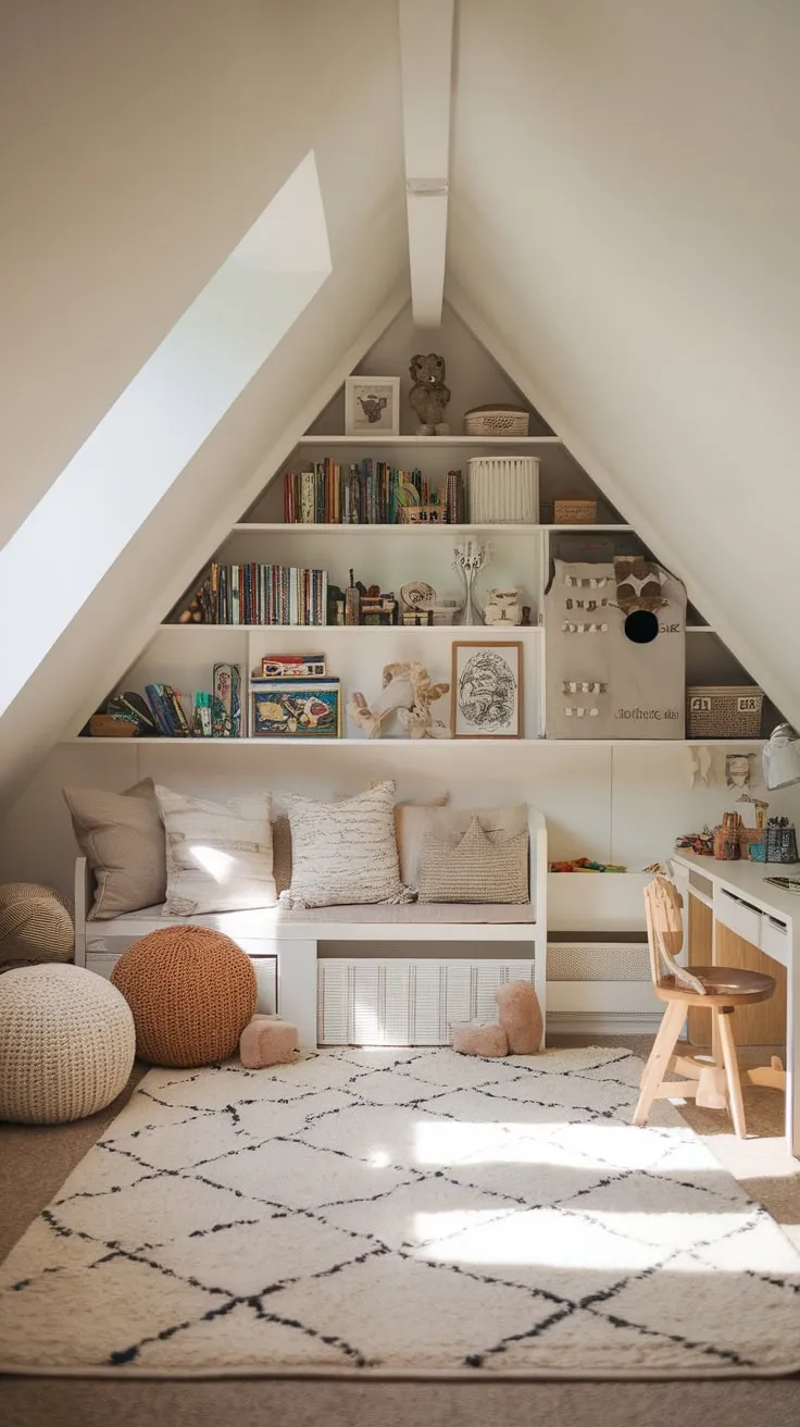 Step into the attic playroom, a meticulously curated wonderland where imagination takes flight; the organized chaos hums with possibility, beckoning you to lose yourself in a world of exploration and discovery, a sanctuary designed to nurture the budding genius within.
